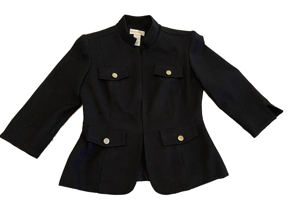 Drapers & Damons Womens Sport Coat Size 6 Black 3/4 Sleeves Office Academia